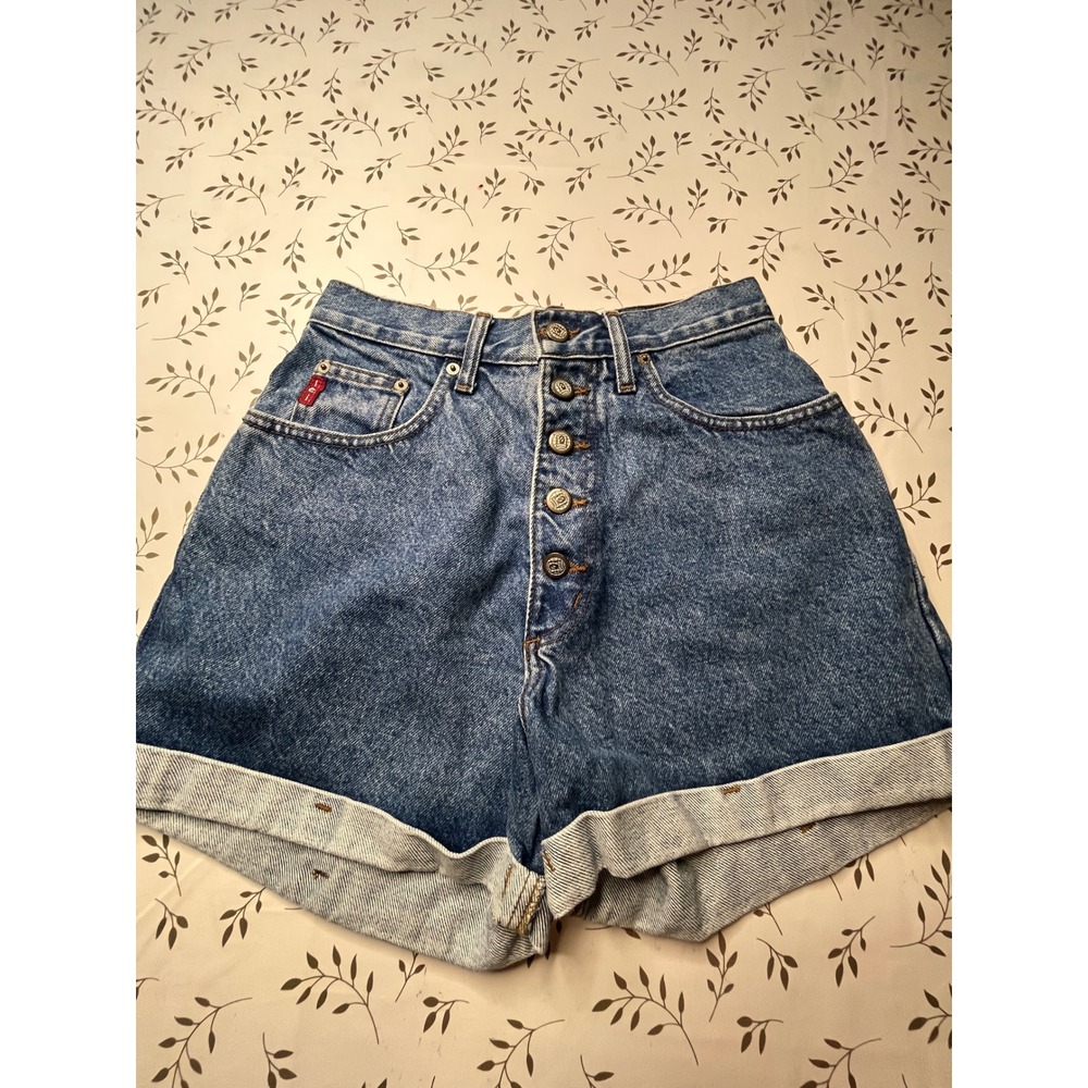 Vintage LEI High Waisted Button Fly Denim Shorts Medium Wash Size 7 Cuffed 90s